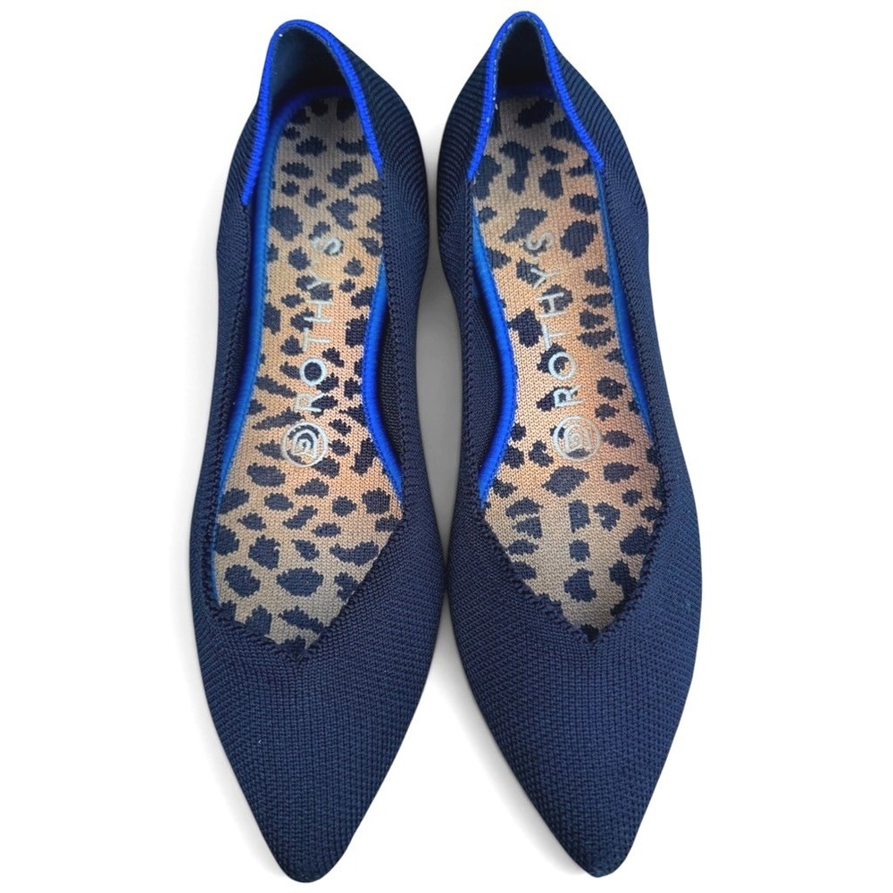 Rothy's Flats Women 7 Black The Point Leopard Insole Sustainable Knit Shoes - Picture 2 of 8